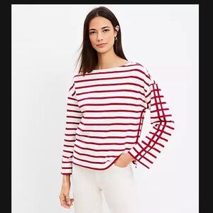 LOFT white top with bright red stripes